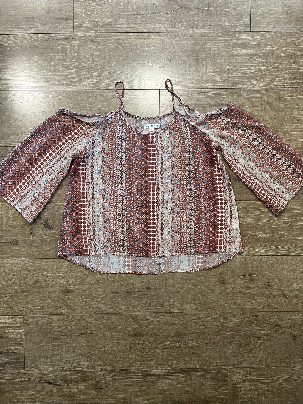 Cold-Shoulder Printed Women's Top - Rust Multi
